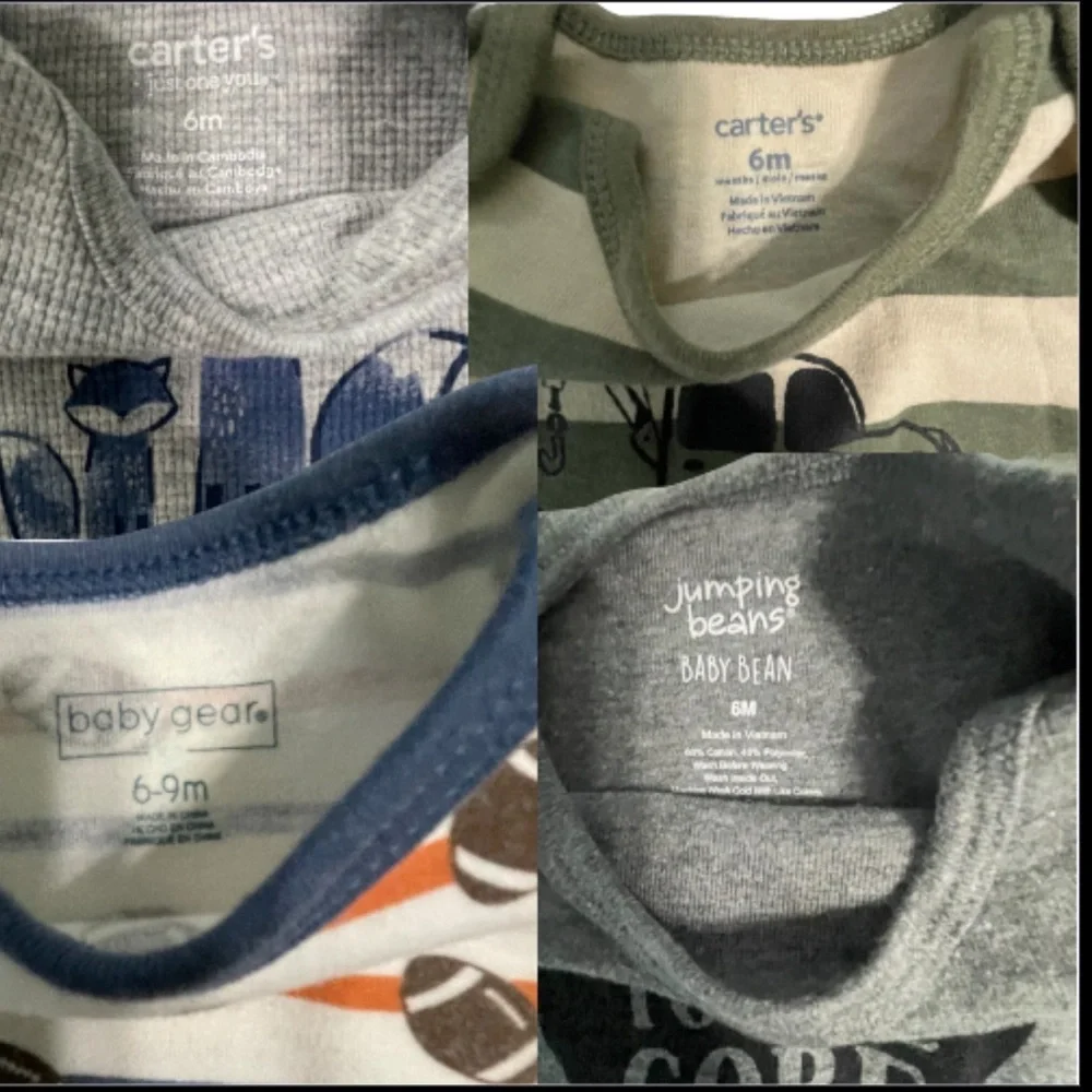 Carter's Green, Gray, and Blue Bodysuits Onsies Set of 4